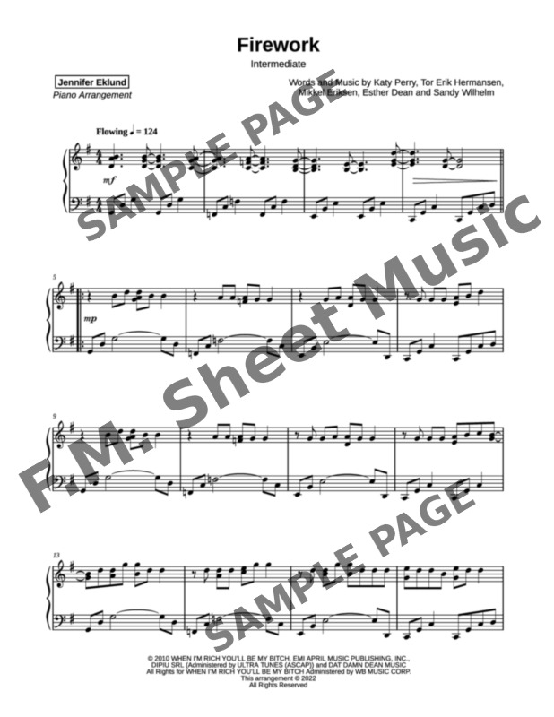 Firework Intermediate Piano By Katy Perry Fm Sheet Music Pop Arrangements By Jennifer Eklund 